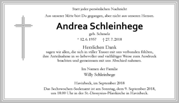 Anzeige von Andrea Schleinhege von Westfälische Nachrichten
