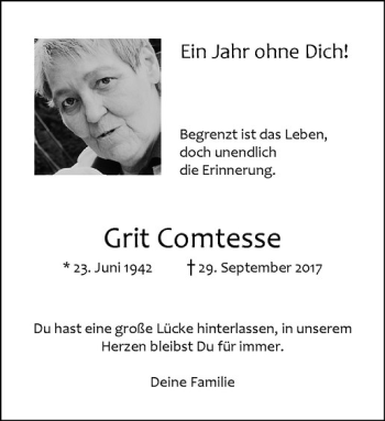 Anzeige von Grit Comtesse von Westfälische Nachrichten