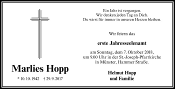 Anzeige von Marlies Hopp von Westfälische Nachrichten