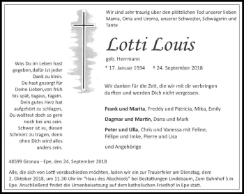 Anzeige von Lotti Louis von Westfälische Nachrichten