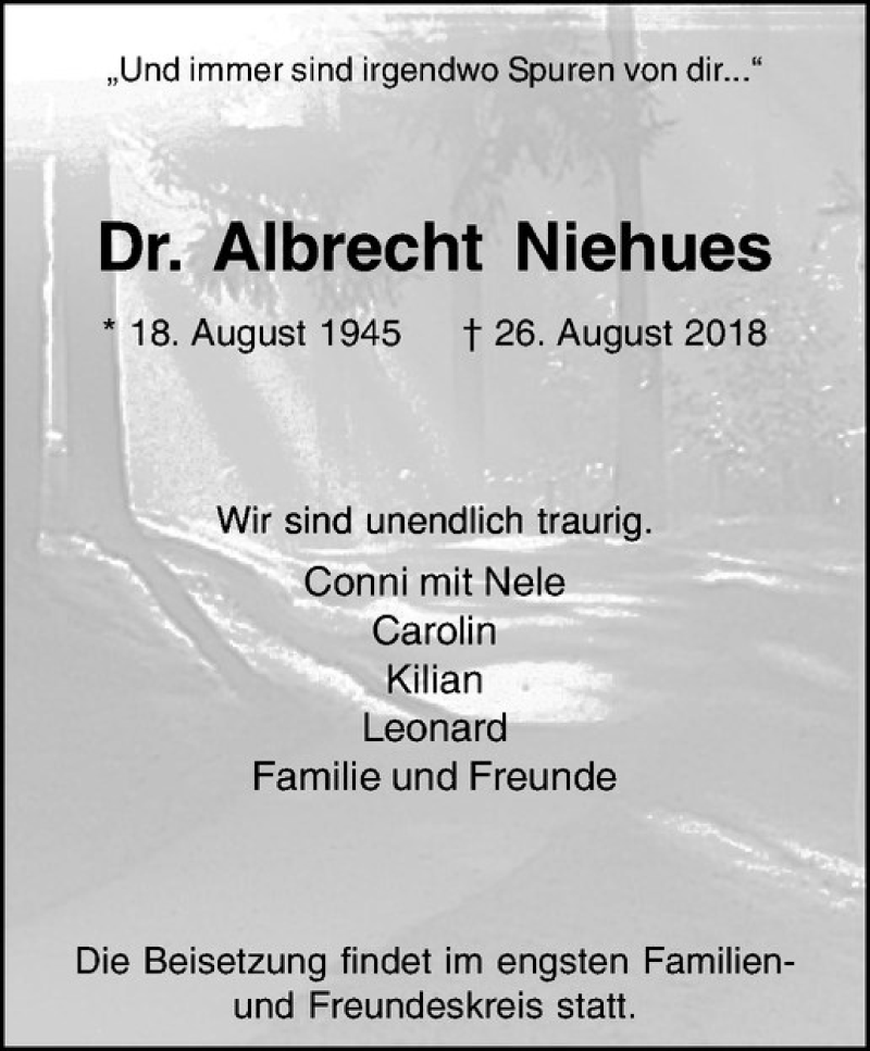  Traueranzeige für Albrecht Niehues vom 01.09.2018 aus Westfälische Nachrichten