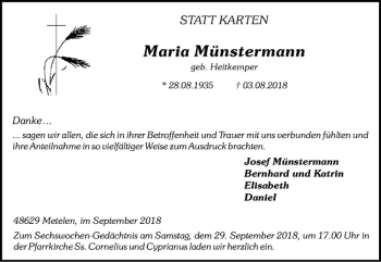 Anzeige von Maria Münstermann von Westfälische Nachrichten