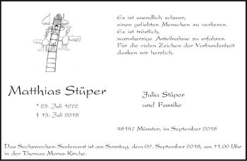 Anzeige von Matthias Stüper von Westfälische Nachrichten