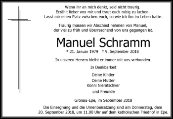 Anzeige von Manuel Schramm von Westfälische Nachrichten