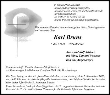 Anzeige von Karl Bruns von Westfälische Nachrichten
