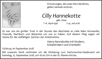 Anzeige von Heinz Hannekotte von Westfälische Nachrichten