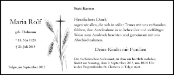 Anzeige von Maria Rolf von Westfälische Nachrichten