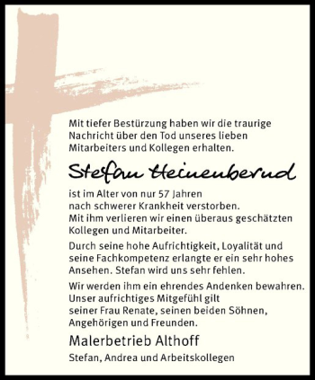 Anzeige von Stefan Heinenbernd von Westfälische Nachrichten