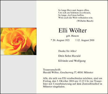 Anzeige von Elli Wölter von Westfälische Nachrichten