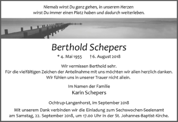 Anzeige von Berthold Schepers von Westfälische Nachrichten