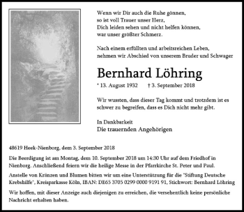 Anzeige von Bernhard Löhring von Westfälische Nachrichten