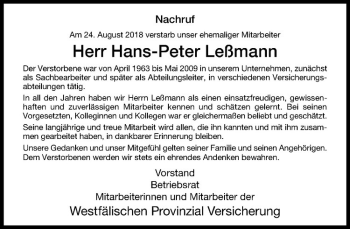 Anzeige von Hans-Peter Leßmann von Westfälische Nachrichten