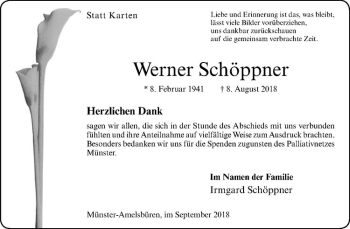 Anzeige von Werner Schöppner von Westfälische Nachrichten