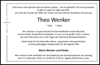 Anzeige von Theo Wenker von Westfälische Nachrichten