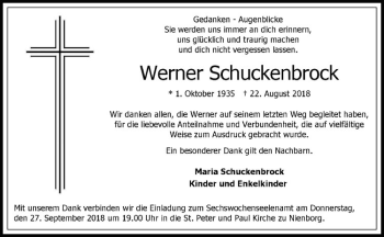 Anzeige von Werner Schuckenbrock von Westfälische Nachrichten