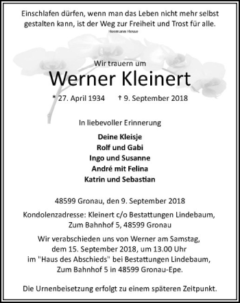 Anzeige von Werner Kleinert von Westfälische Nachrichten