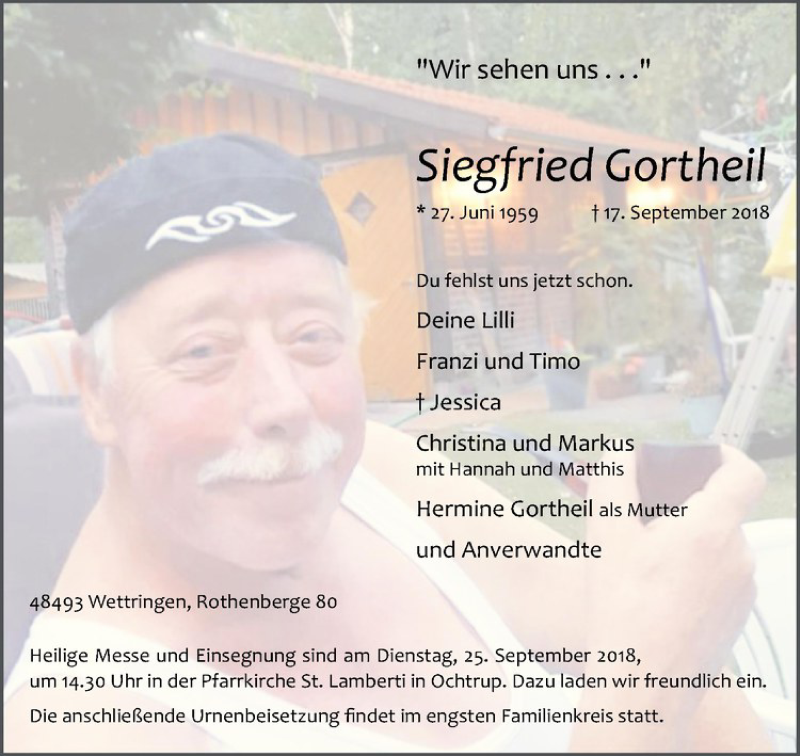  Traueranzeige für Siegfried Gortheil vom 19.09.2018 aus Westfälische Nachrichten