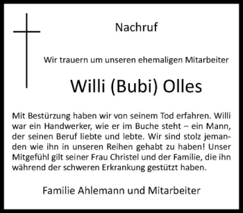 Anzeige von Willi Olles von Westfälische Nachrichten