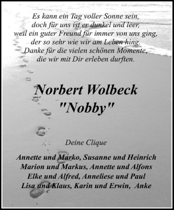 Anzeige von Norbert Wolbeck von Westfälische Nachrichten