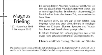 Anzeige von Magnus Frieling von Westfälische Nachrichten