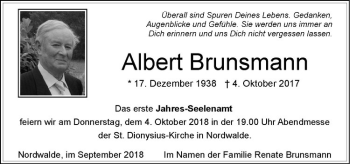 Anzeige von Albert Brunsmann von Westfälische Nachrichten