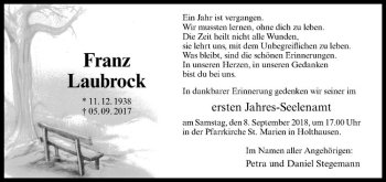 Anzeige von Franz Laubrock von Westfälische Nachrichten