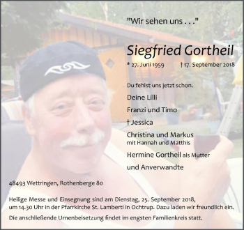 Anzeige von Siegfried Gortheil von Westfälische Nachrichten