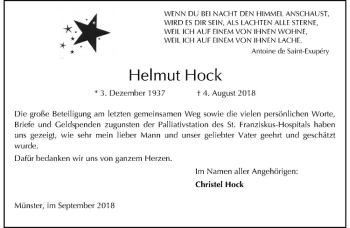 Anzeige von Helmut Hock von Westfälische Nachrichten