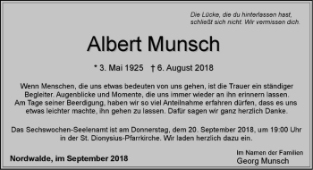 Anzeige von Albert Munsch von Westfälische Nachrichten