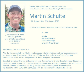 Anzeige von Martin Schulte von Westfälische Nachrichten