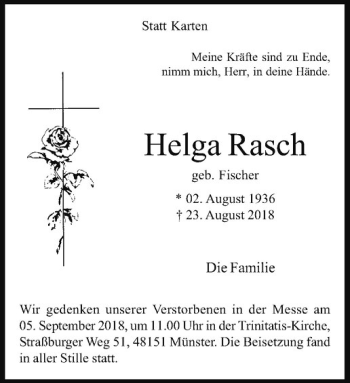 Anzeige von Helga Rasch von Westfälische Nachrichten