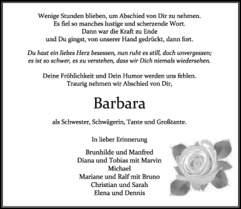 Anzeige von Barbara Tenhagen von Westfälische Nachrichten