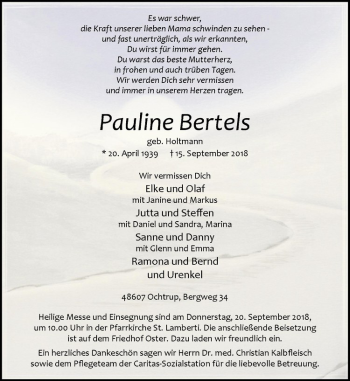 Anzeige von Pauline Bertels von Westfälische Nachrichten