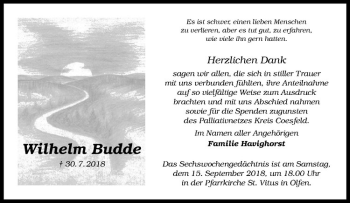 Anzeige von Wilhelm Budde von Westfälische Nachrichten
