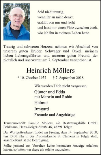 Anzeige von Heinrich Möllers von Westfälische Nachrichten