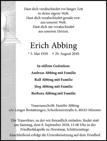 Anzeige von Erich Abbing von Westfälische Nachrichten