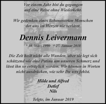 Anzeige von Dennis Leivermann von Westfälische Nachrichten