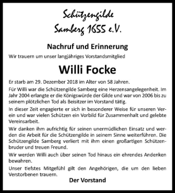 Anzeige von Willi Focke von Westfälische Nachrichten