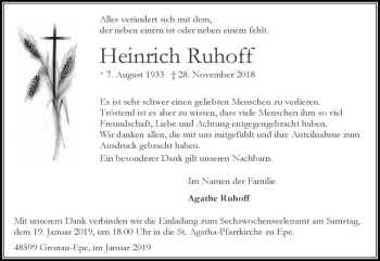 Anzeige von Heinrich Ruhoff von Westfälische Nachrichten