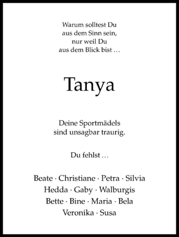 Anzeige von Tanya Petra Beimel von Westfälische Nachrichten