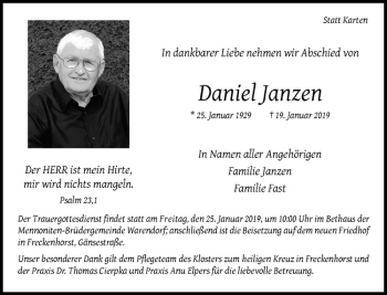 Anzeige von Daniel Janzen von Westfälische Nachrichten