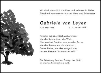 Anzeige von Gabriele van Leyen von Westfälische Nachrichten