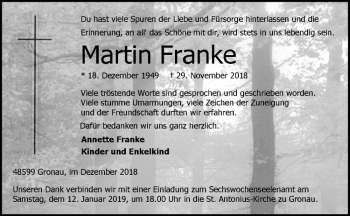Anzeige von Martin Franke von Westfälische Nachrichten