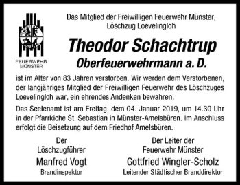 Anzeige von Theodor Schachtrup von Westfälische Nachrichten