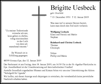 Anzeige von Brigitte Uesbeck von Westfälische Nachrichten