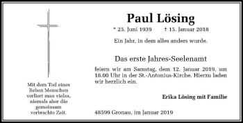 Anzeige von Paul Lösing von Westfälische Nachrichten