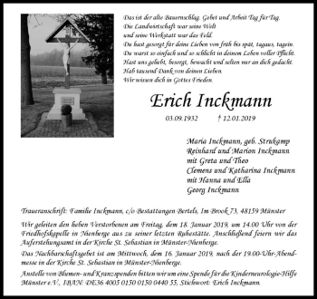 Anzeige von Erich Inckmann von Westfälische Nachrichten