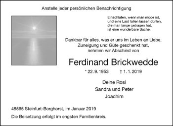 Anzeige von Ferdinand Brickwedde von Westfälische Nachrichten