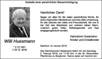 Anzeige von Willi Huesmann von Westfälische Nachrichten