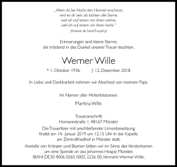 Anzeige von Werner Wille von Westfälische Nachrichten